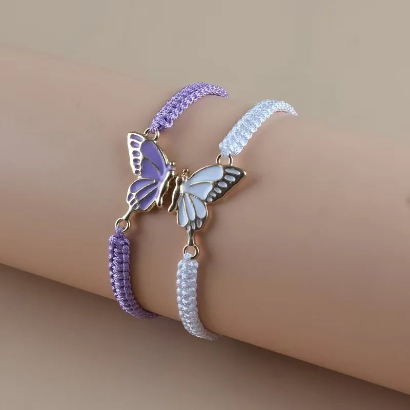 Juego de 2 Pulseras Ala de Mariposa para Mejores Amigos violeta y blanco
