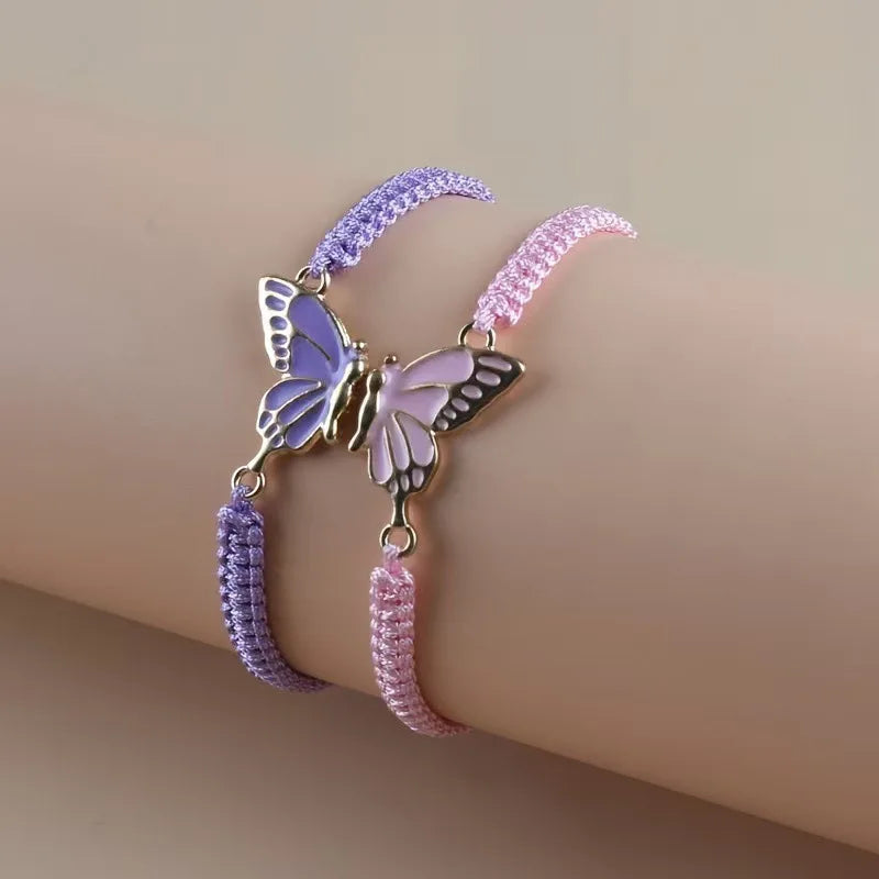 Juego de 2 Pulseras Ala de Mariposa para Mejores Amigos violeta y rosa