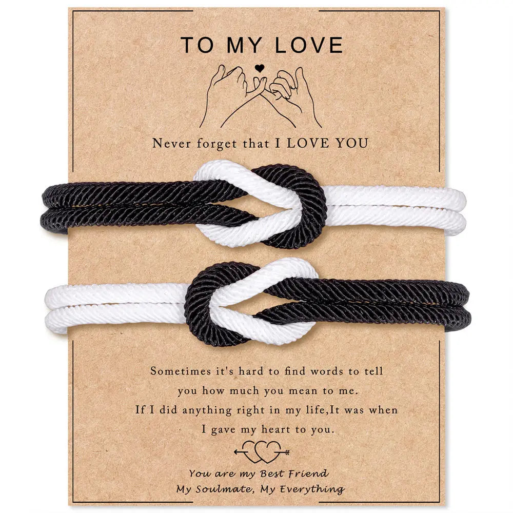 Lote de 2 pulseras de nudo para pareja blanco y negro