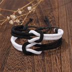 Lote de 2 pulseras de nudo para pareja blanco y negro
