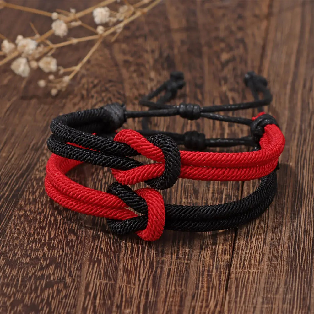 Lote de 2 pulseras de nudo para pareja rojo y negro