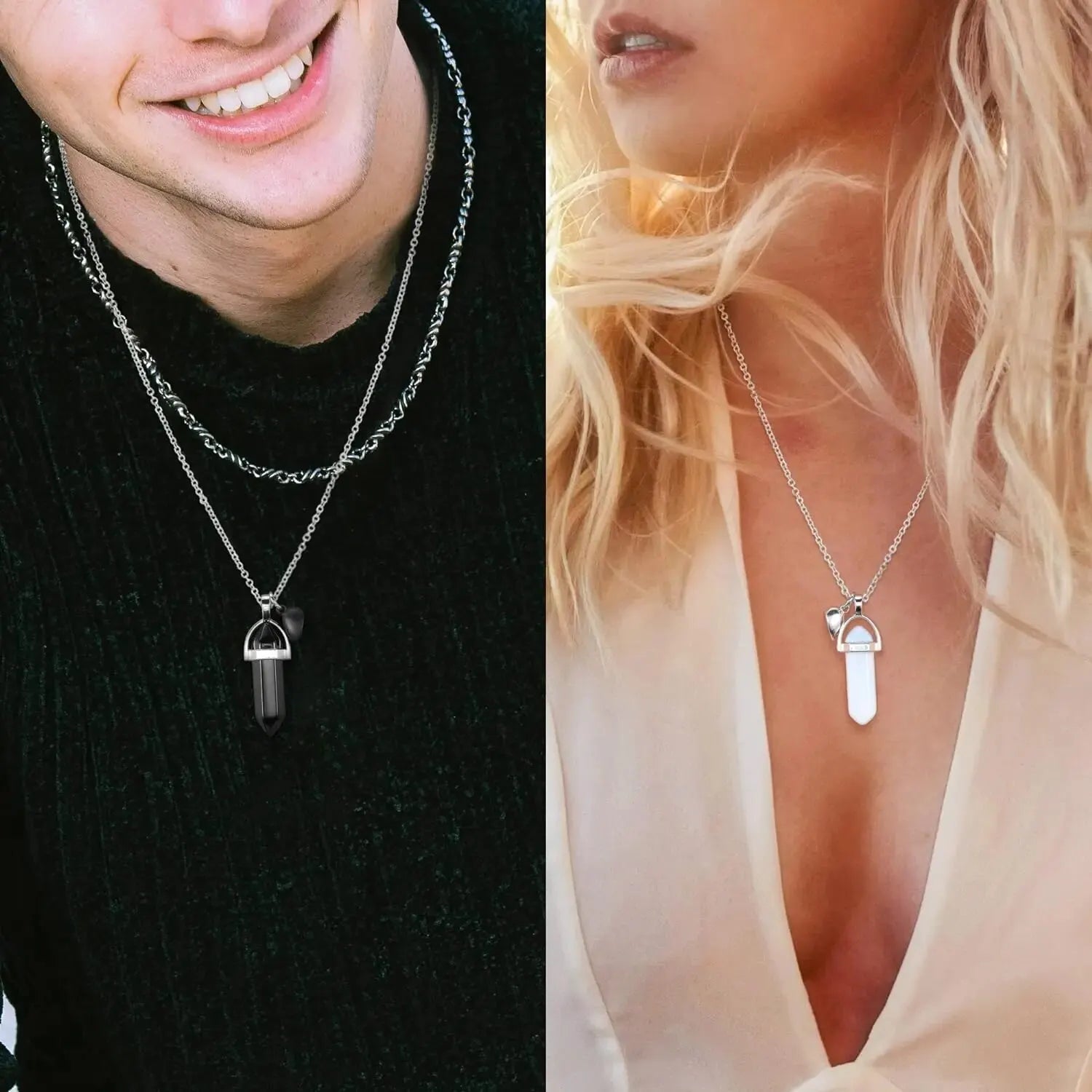 Lote de 2 Collares con Colgante de Piedra para Pareja