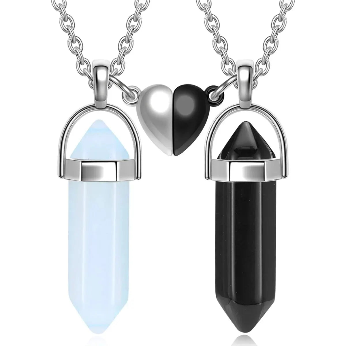 Lote de 2 Collares con Colgante de Piedra para Pareja blanco y negro 1