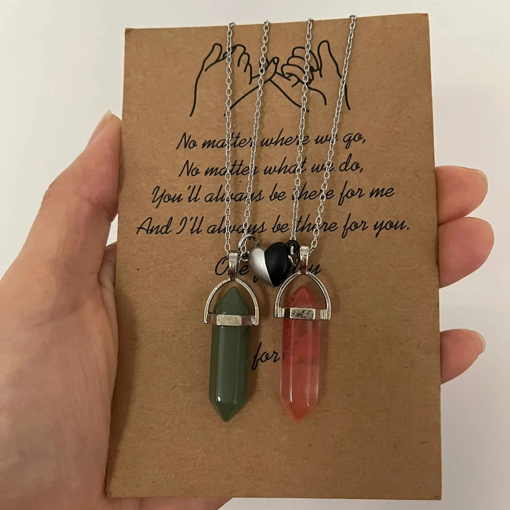 Lote de 2 Collares con Colgante de Piedra para Pareja rosa y verde