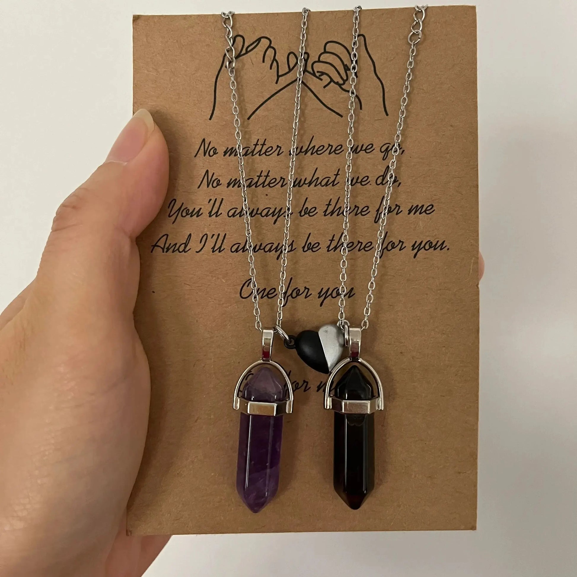 Lote de 2 Collares con Colgante de Piedra para Pareja violeta y marrón