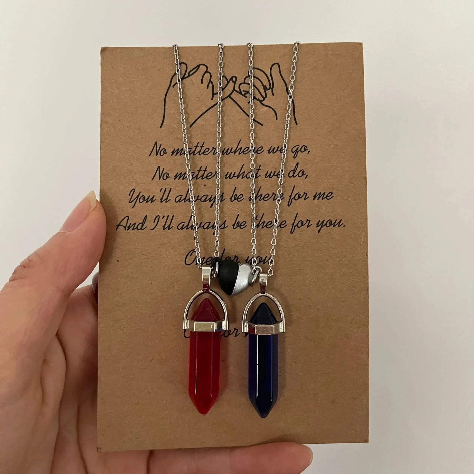 Lote de 2 Collares con Colgante de Piedra para Pareja rojo y azul