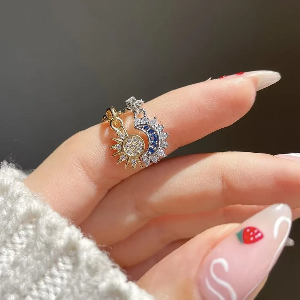 Juego de 2 Collares con Colgante de Luna o Sol en Circonio para Pareja oro y plata