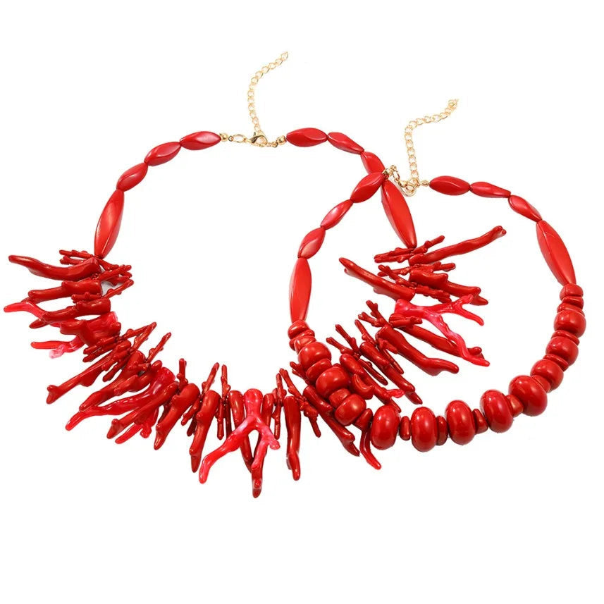 Lote de 2 collares de coral rojo