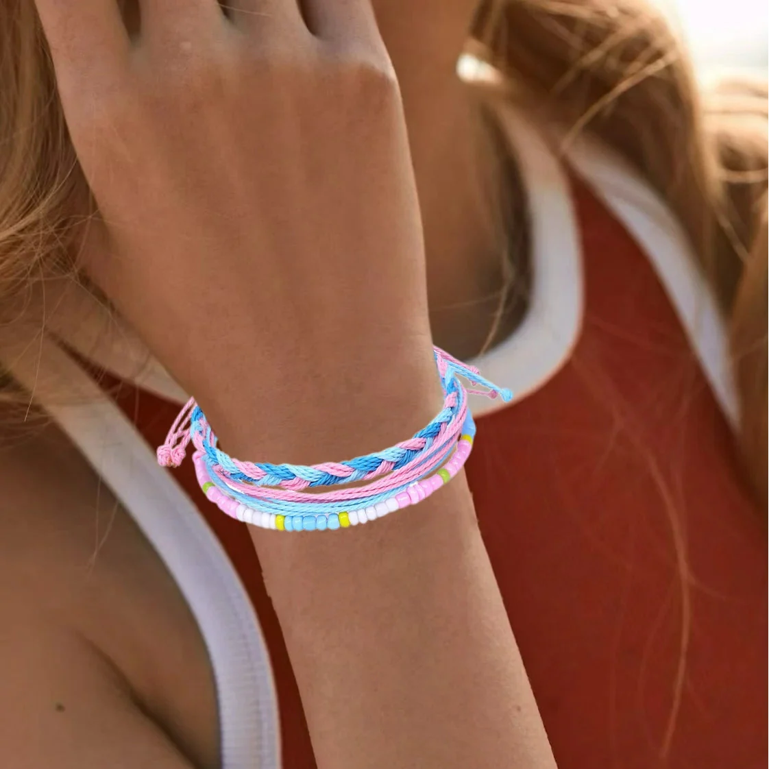 Lote de 3 pulseras brasileñas de colores impermeables rosa