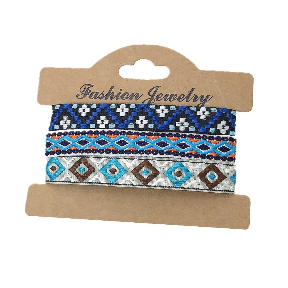 Lote de 3 pulseras brasileñas de estilo étnico hechas a mano azul