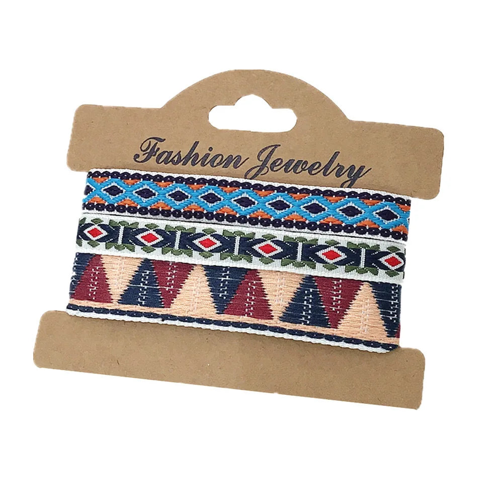 Lote de 3 pulseras brasileñas de estilo étnico hechas a mano azul y rojo