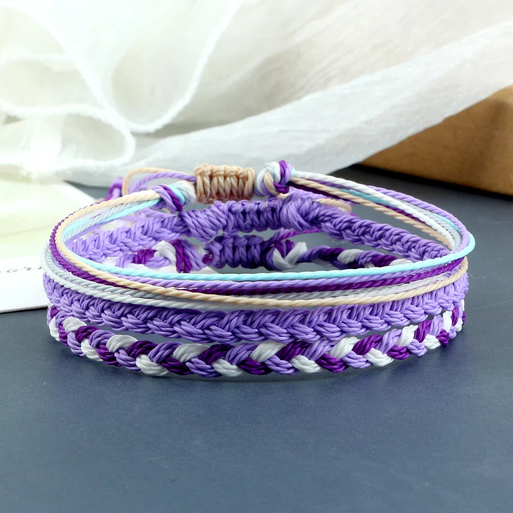 Lote de 3 pulseras brasileñas tejidas impermeables violeta