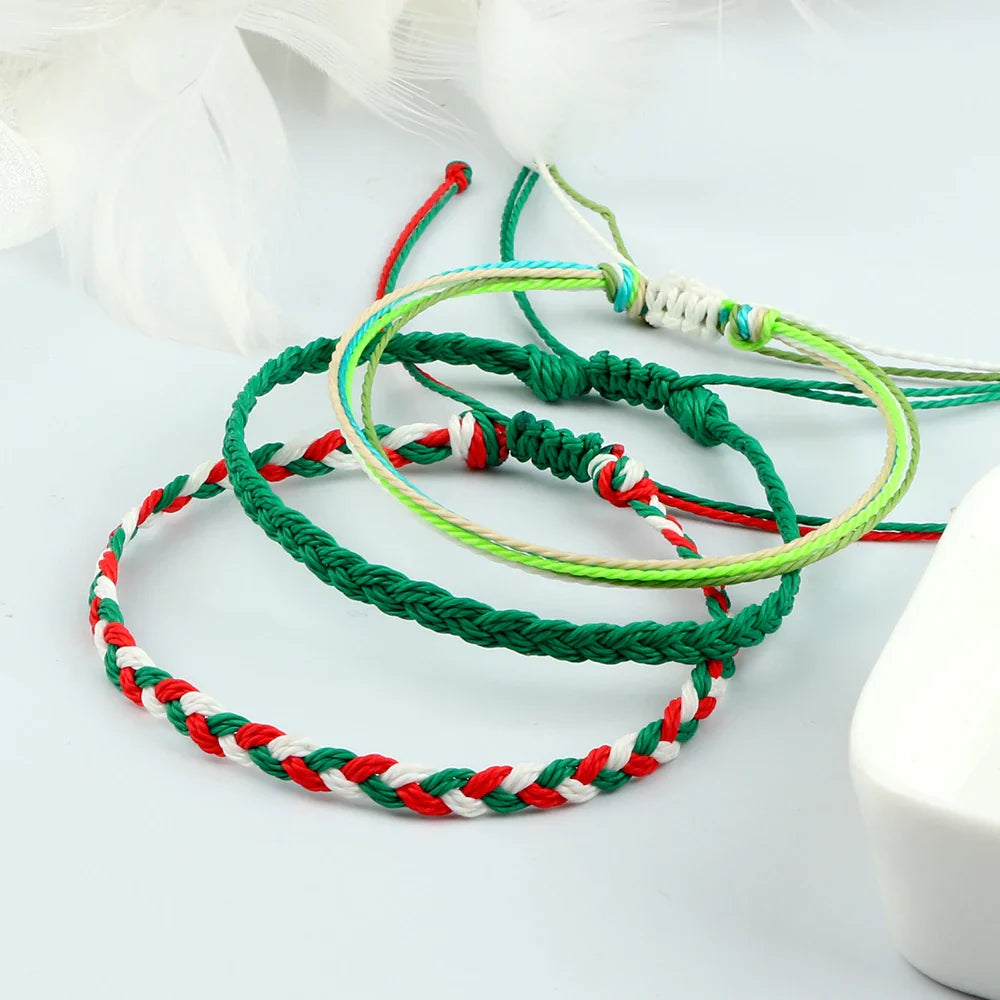 Lote de 3 pulseras brasileñas tejidas impermeables verde y rojo