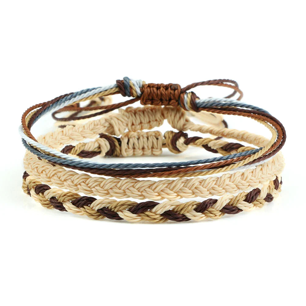 Lote de 3 pulseras brasileñas tejidas impermeables beige