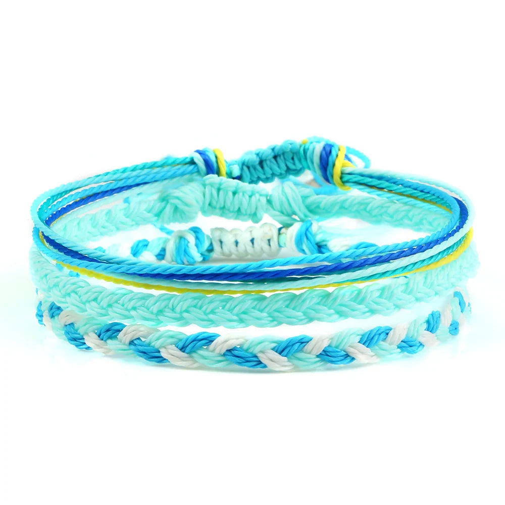 Lote de 3 pulseras brasileñas tejidas impermeables azul