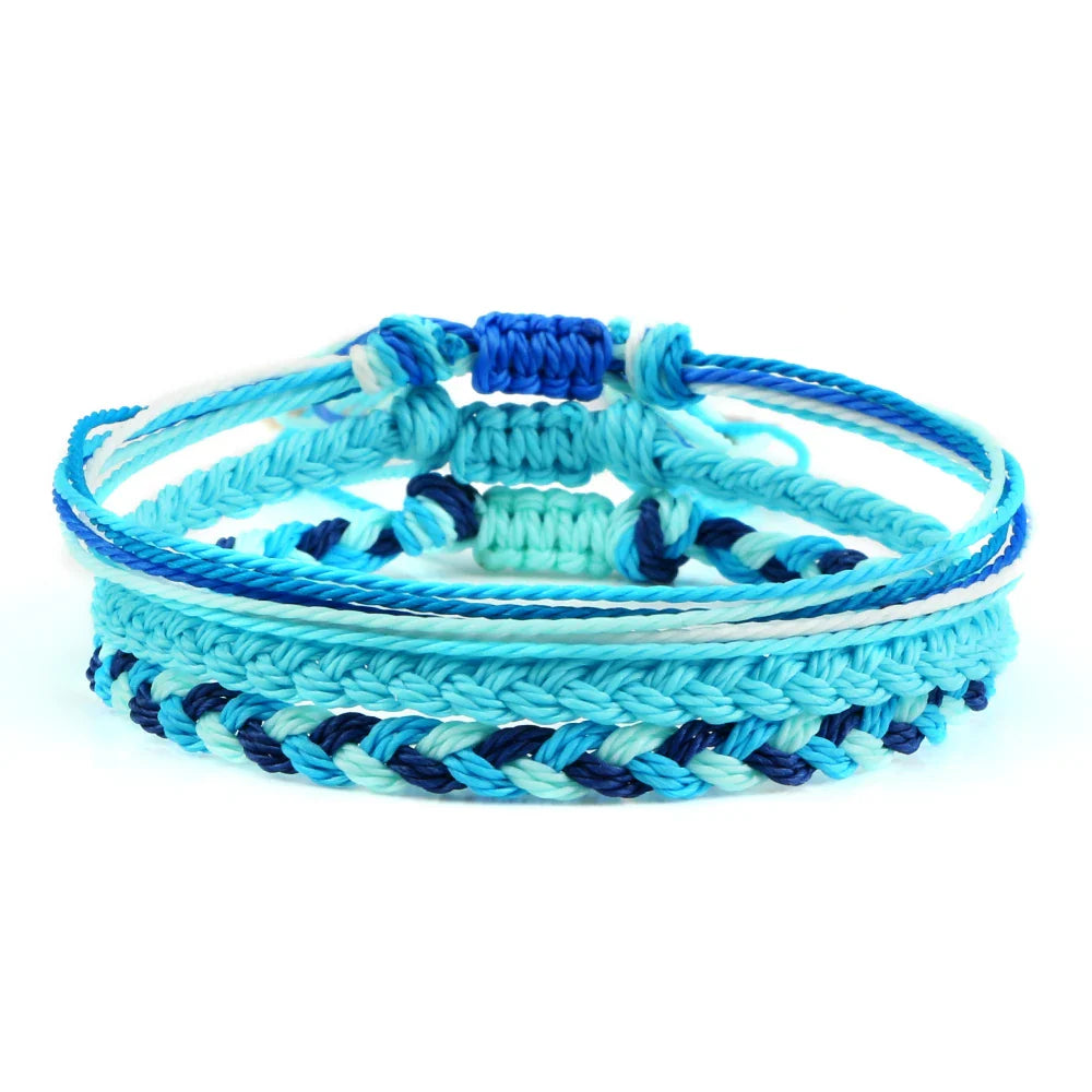 Lote de 3 pulseras brasileñas tejidas impermeables turquesa