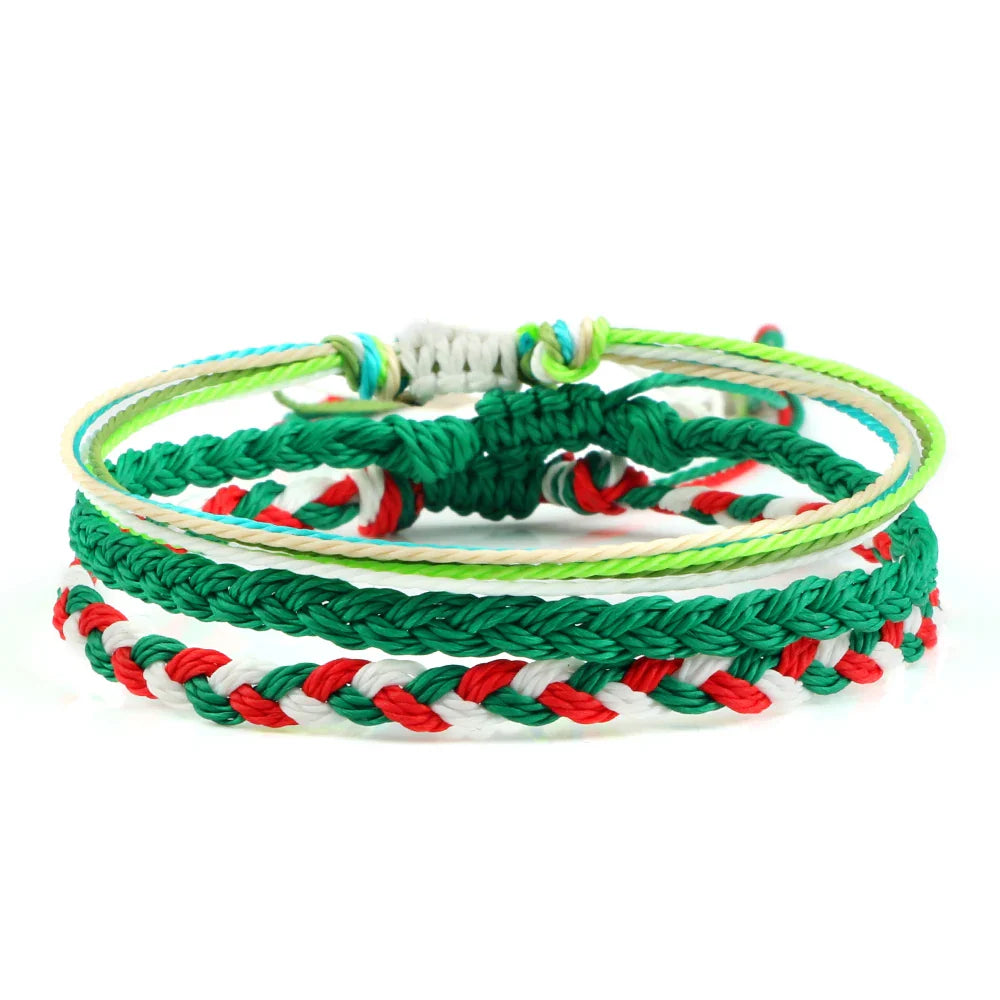 Lote de 3 pulseras brasileñas tejidas impermeables verde y rojo 