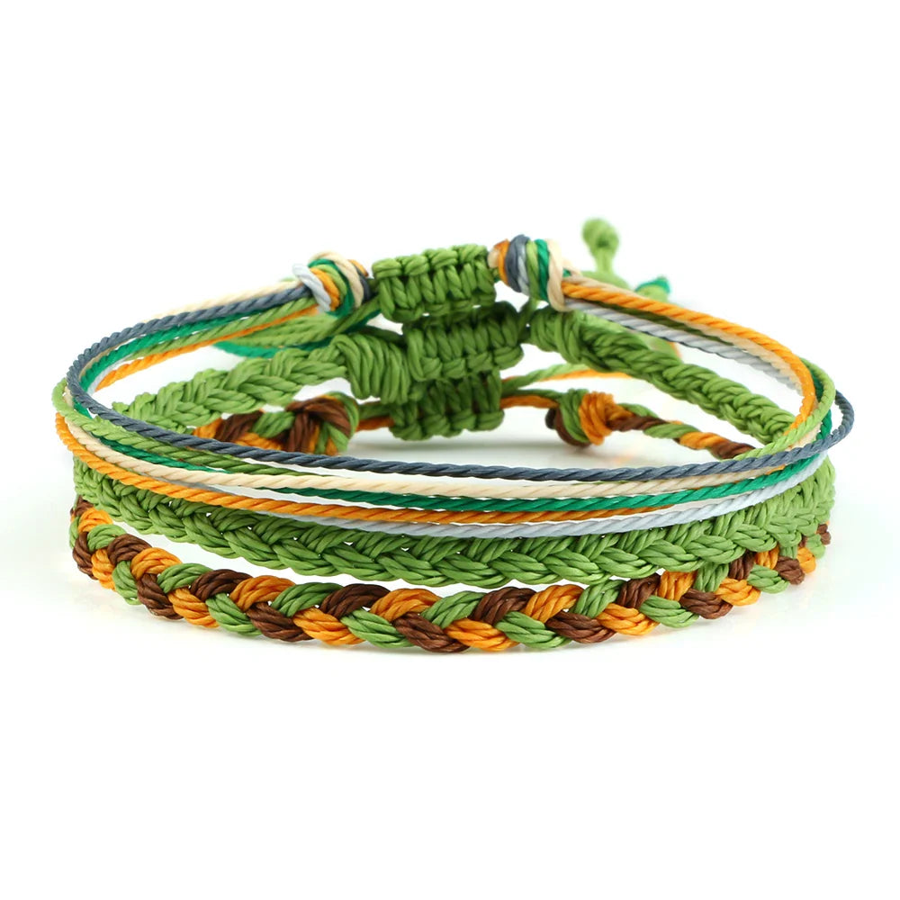 Lote de 3 pulseras brasileñas tejidas impermeables verde y naranja