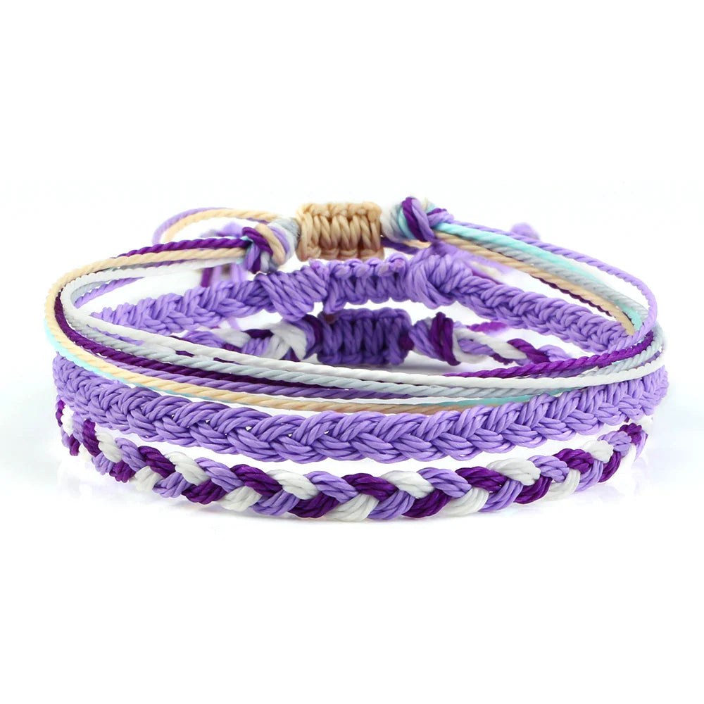 Lote de 3 pulseras brasileñas tejidas impermeables violeta