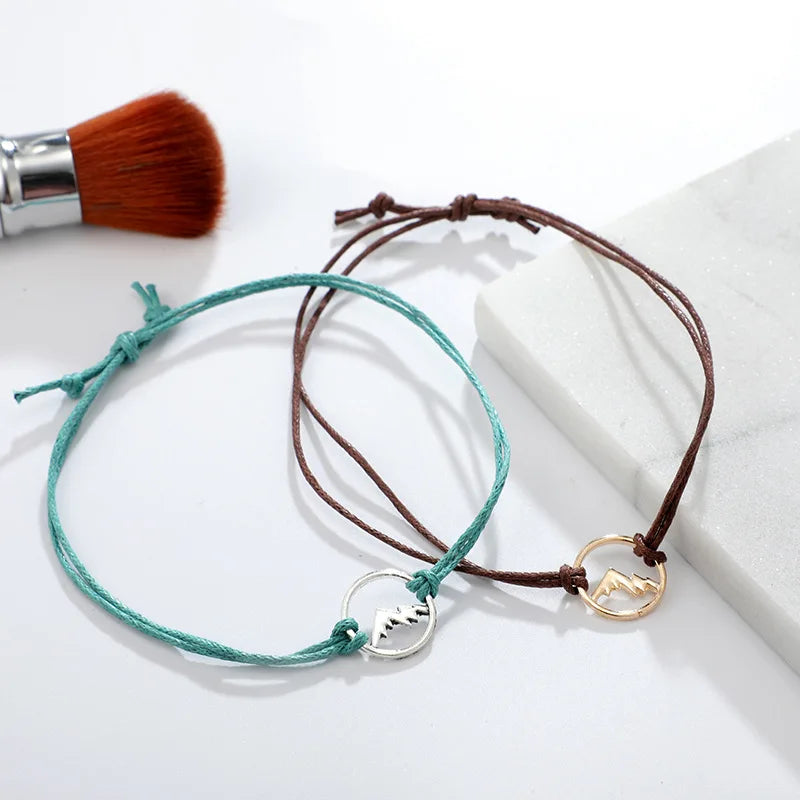 Lote de 4 Pulseras de Cuerda con Colgante Redondo de Montaña
