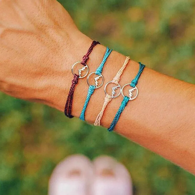 Lote de 4 Pulseras de Cuerda con Colgante Redondo de Montaña
