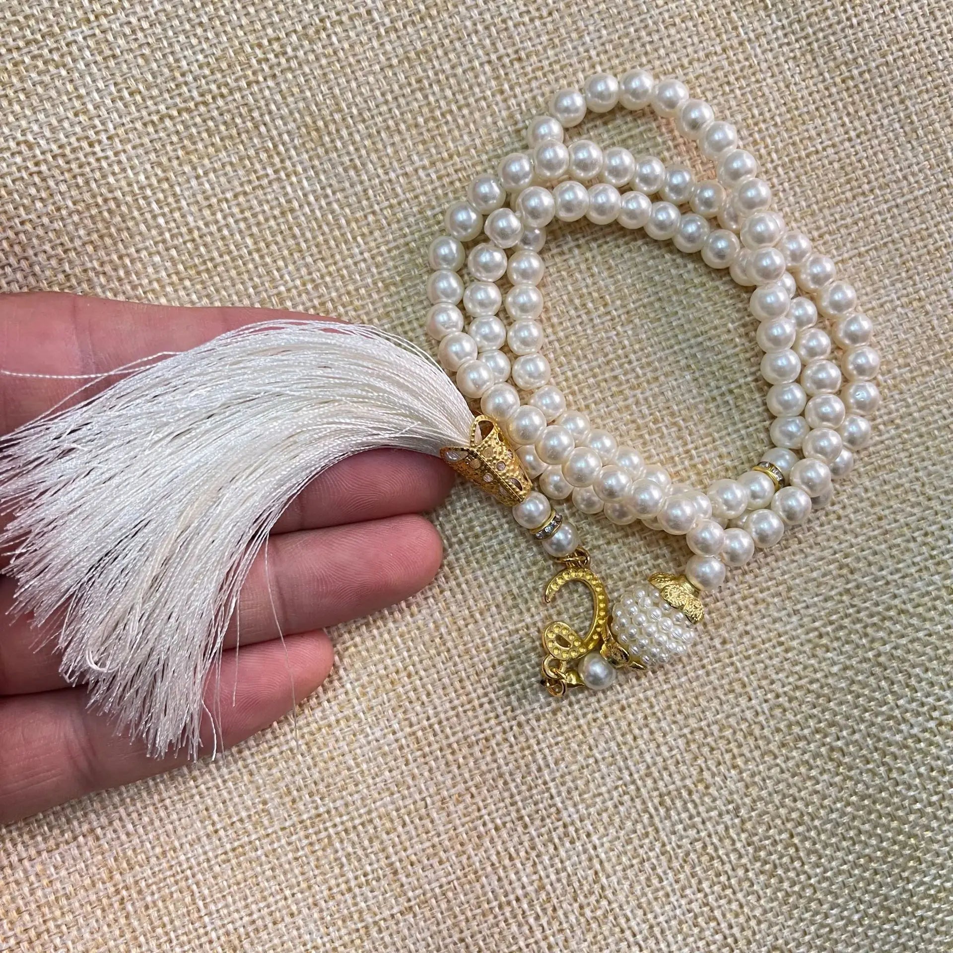 Misbaha 99 Perlas - Rosario de Oración Islámico con Borla beige