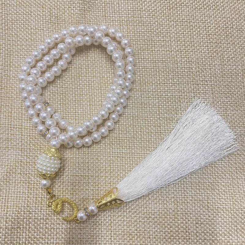 Misbaha 99 Perlas - Rosario de Oración Islámico con Borla blanco