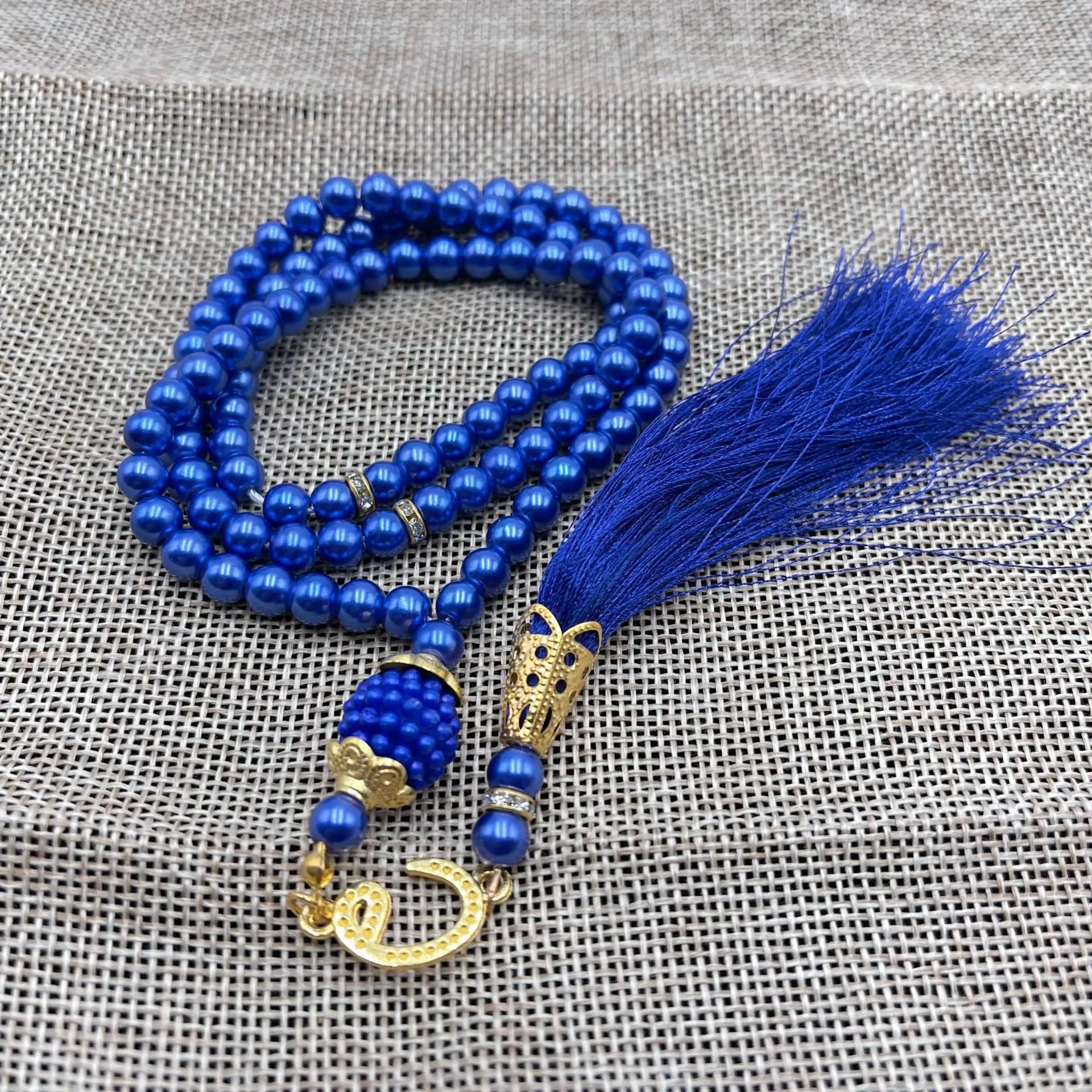 Misbaha 99 Perlas - Rosario de Oración Islámico con Borla azul