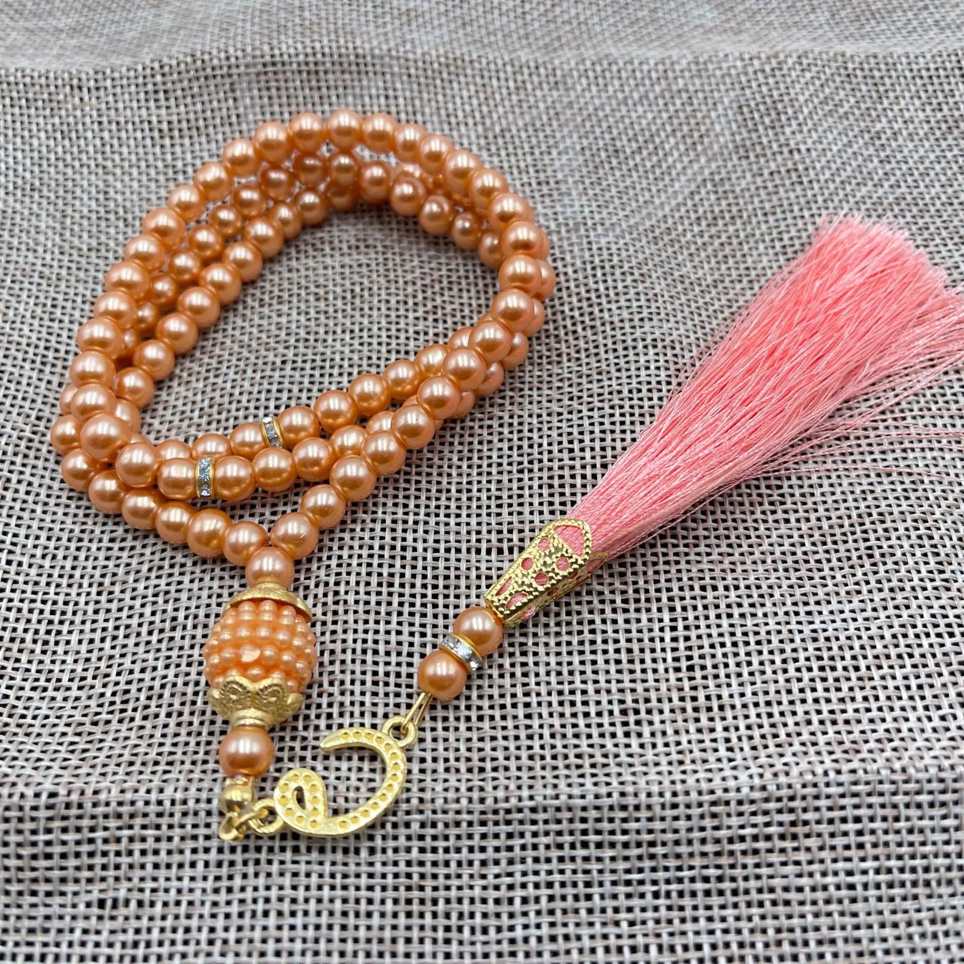 Misbaha 99 Perlas - Rosario de Oración Islámico con Borla  naranja