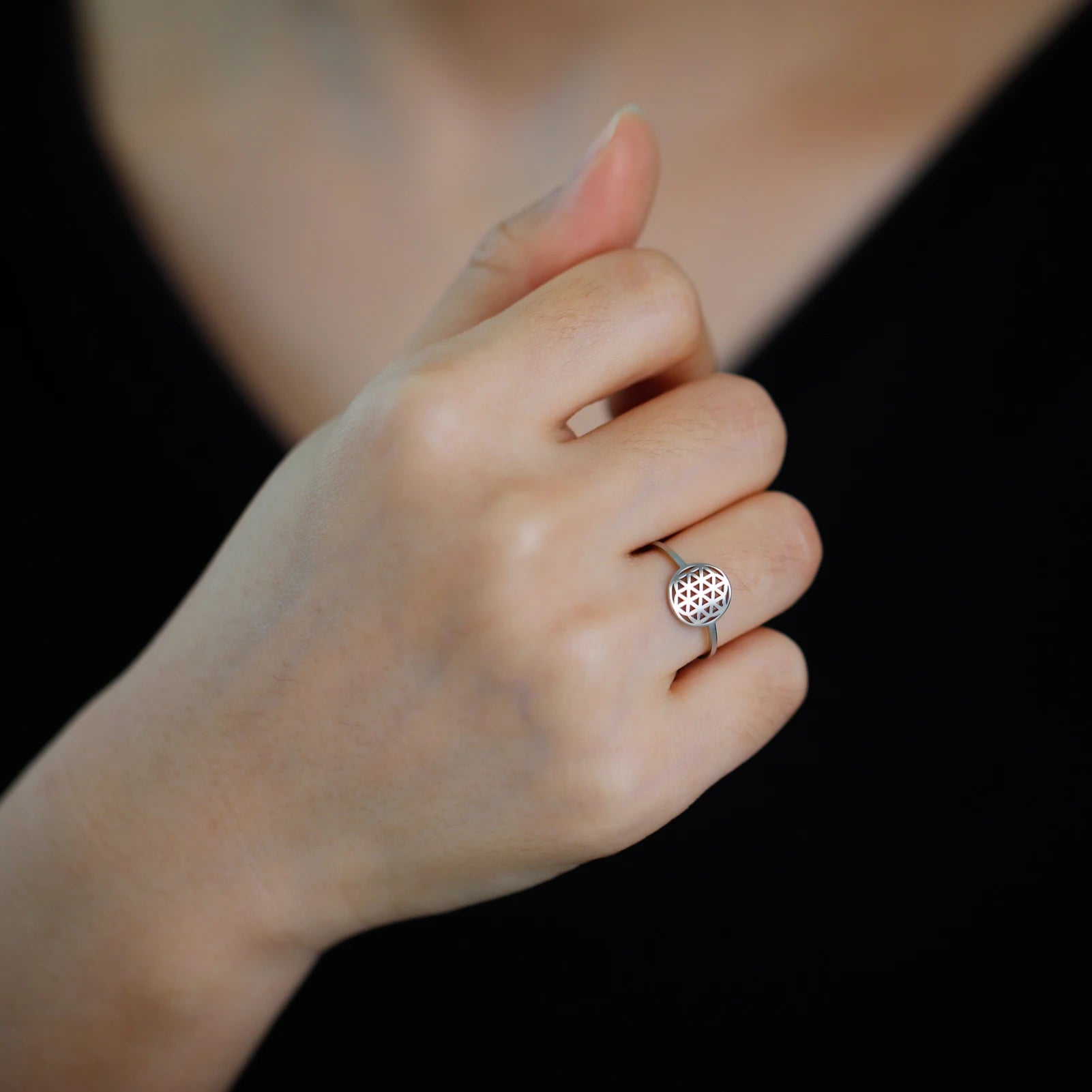 Anillo Pequeño Flor de la Vida Mujer plata