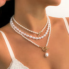 Juego de 3 Collares de Perlas Blancas 