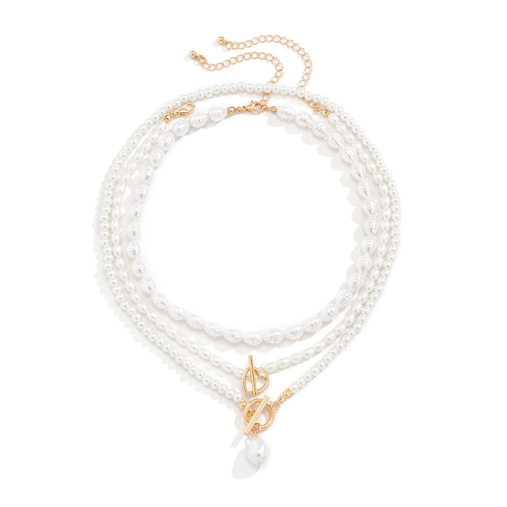 Juego de 3 Collares de Perlas Blancas 