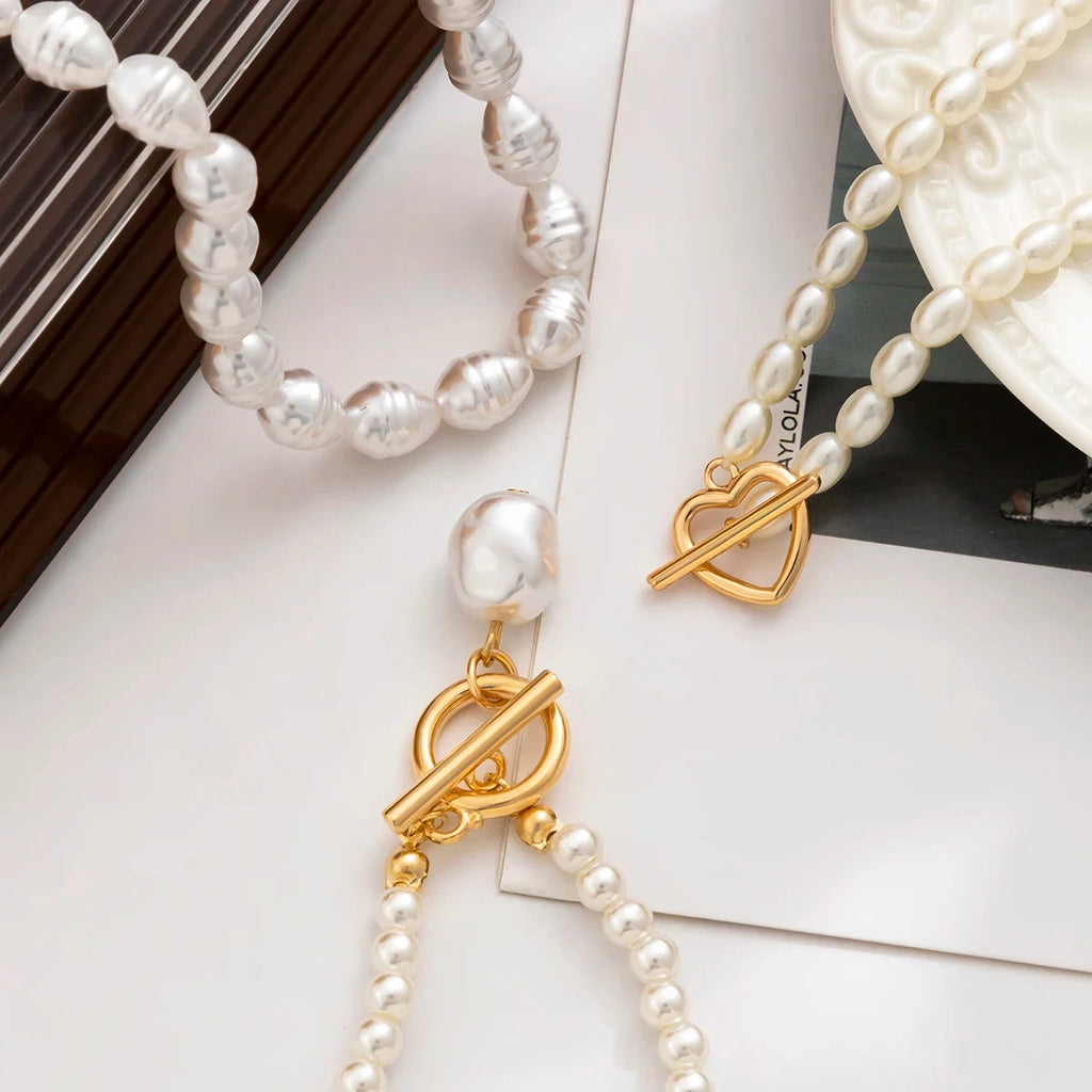 Juego de 3 Collares de Perlas Blancas 