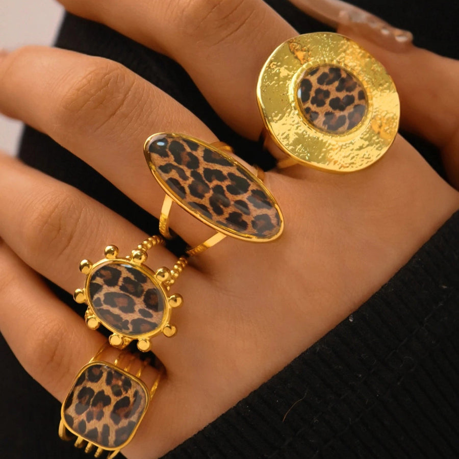 Conjunto de Anillos de Leopardo de Estilo Étnico