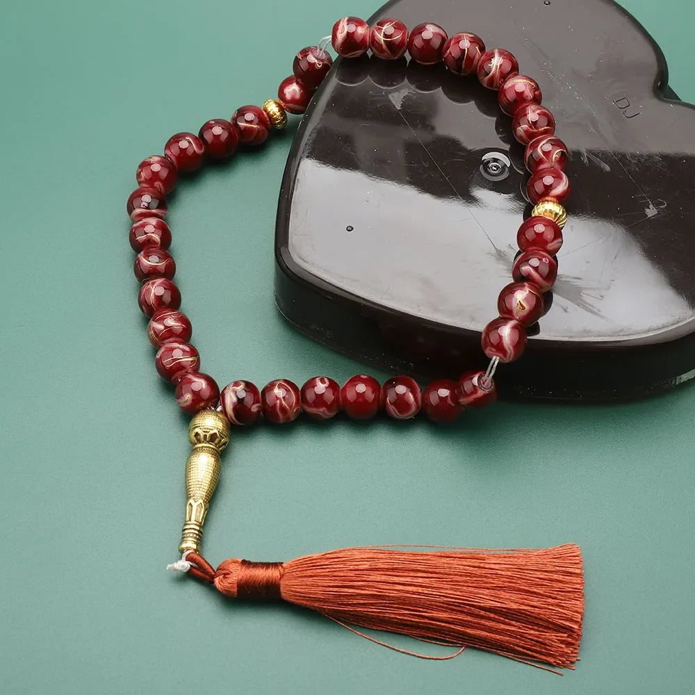 Tasbih Largo 33 Perlas negro - rosario de oración musulmán rojo