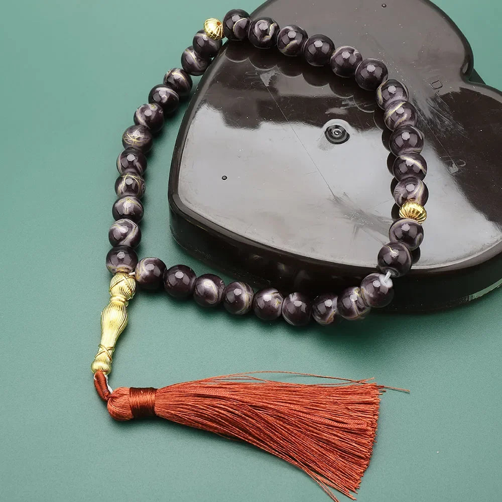 Tasbih Largo 33 Perlas negro - rosario de oración musulmán violeta