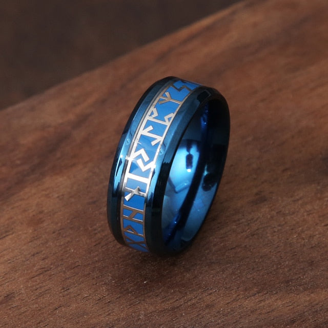 Anillo Vikingo Rúnico Azul