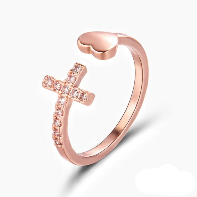 Anillo con Cruz para Mujer Oro y Plata Oro Rosa