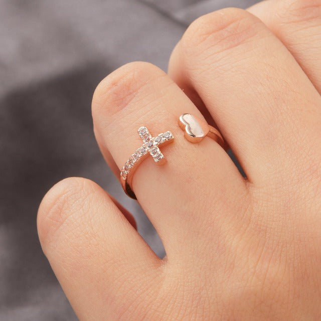 Anillo con Cruz para Mujer Oro y Plata Plata