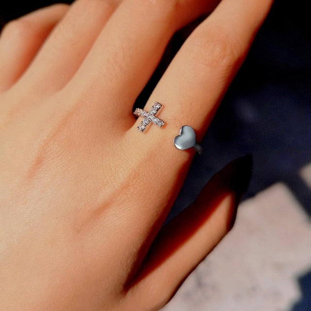 Anillo con Cruz para Mujer Oro y Plata