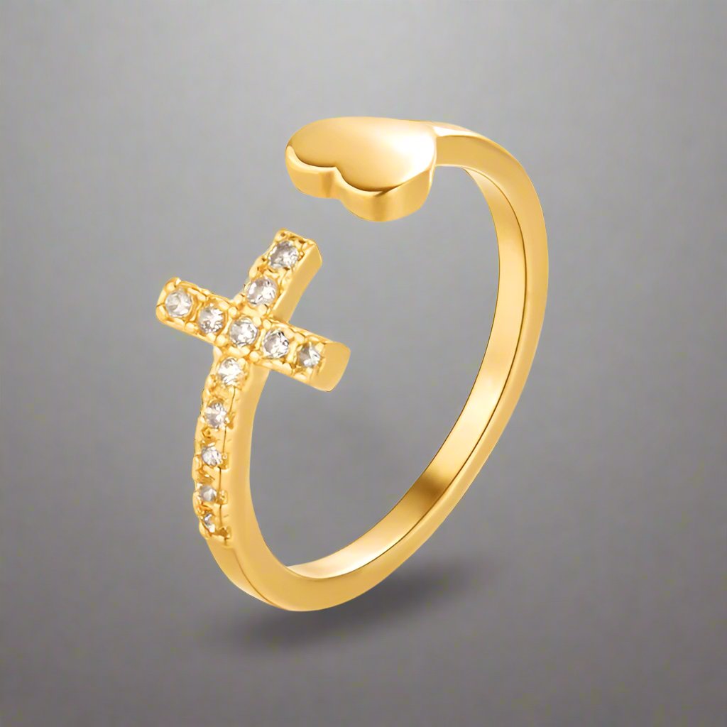 Anillo con Cruz para Mujer Oro y Plata Oro