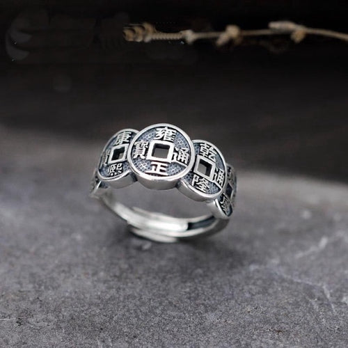 Anillo Budista Tibetano Hombre Mujer Sello Anillo Plata