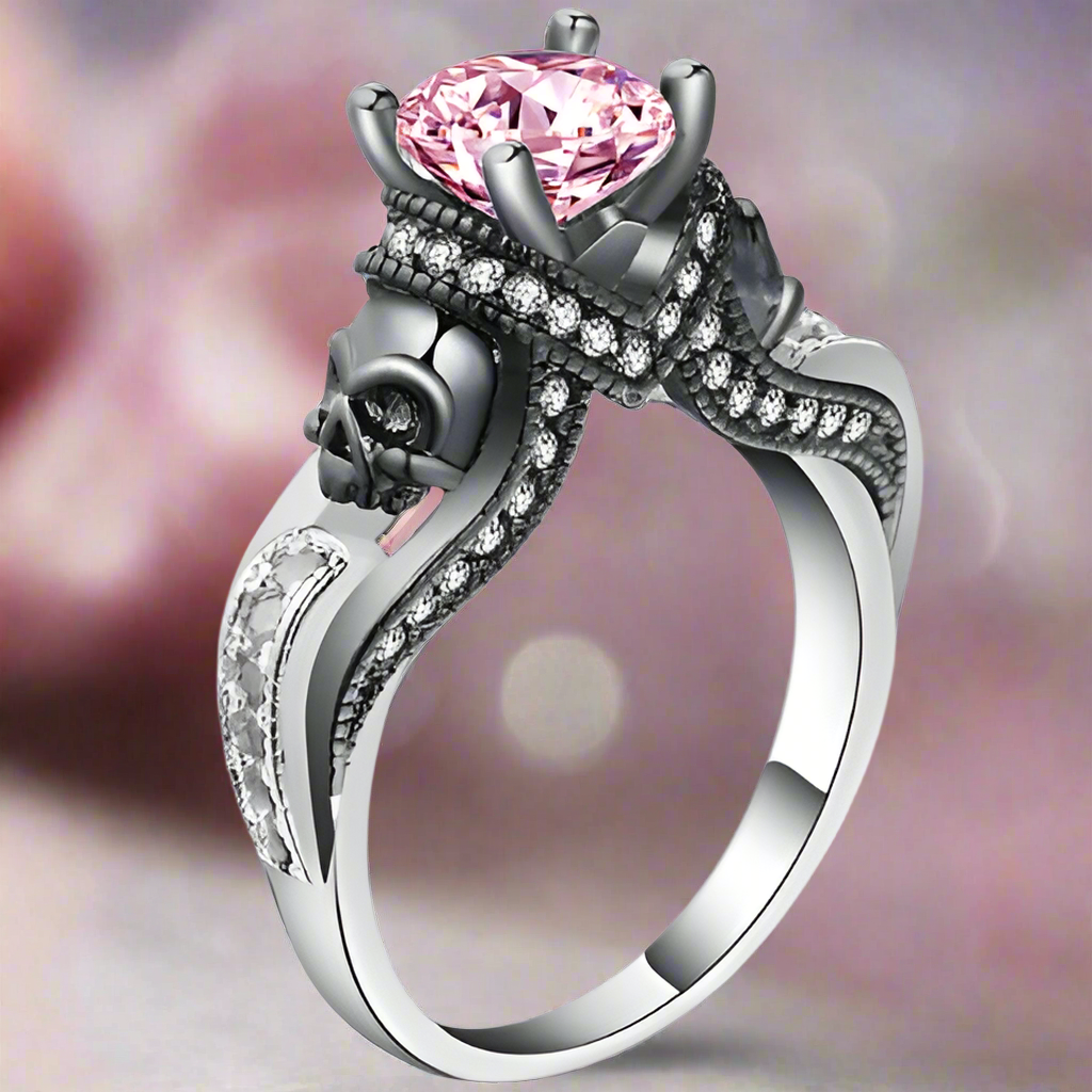 Anillo Fino Cabeza de Muerte Rosa