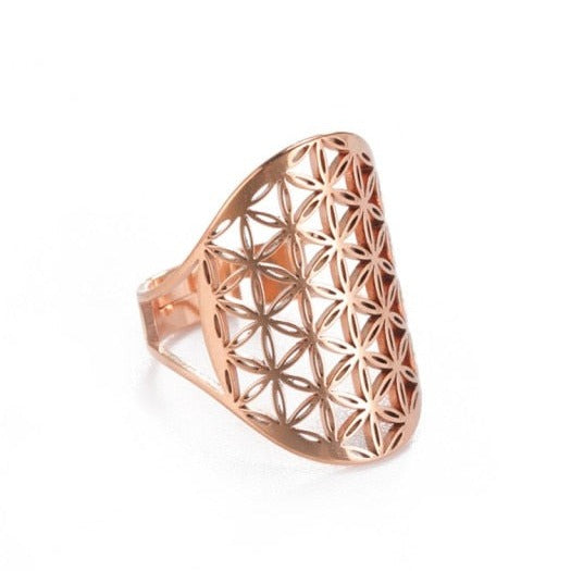 Anillo Flor de la Vida Dawapara Mandala oro rosa