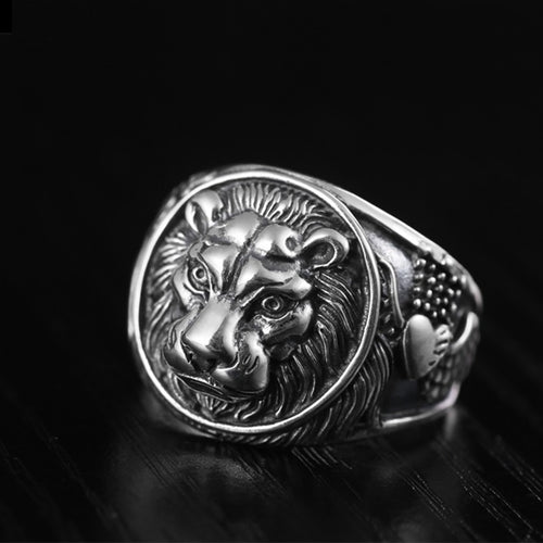 Anillo Cabeza de León Plata