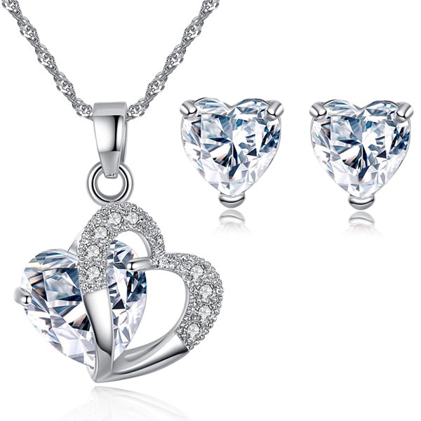 Joyería Corazón Collar y Pendientes transparentes