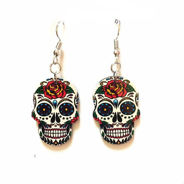 Pendientes Cabeza de Calavera Mexicana blanco