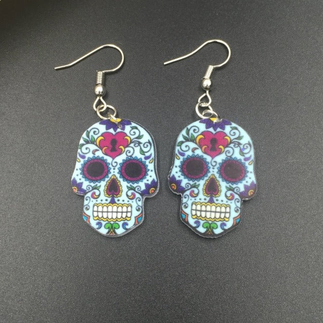 Pendientes Cabeza de Calavera Mexicana azul