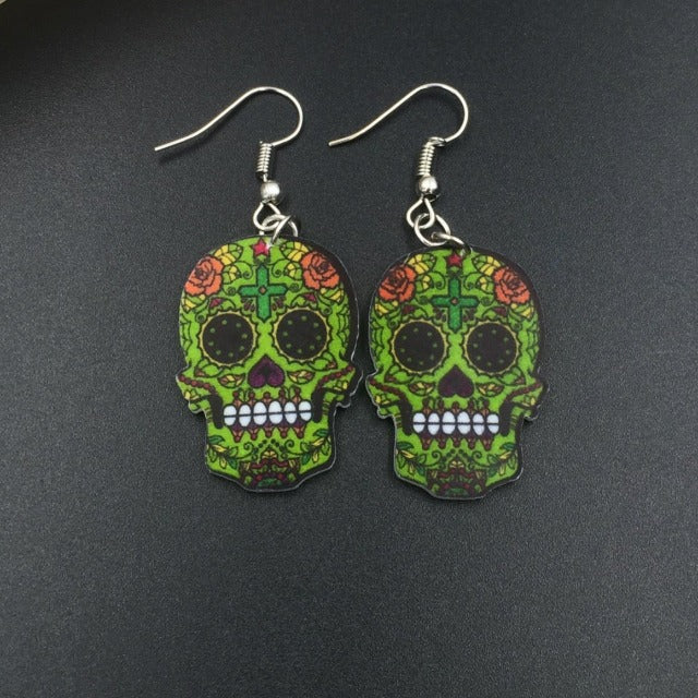 Pendientes Cabeza de Calavera Mexicana verde