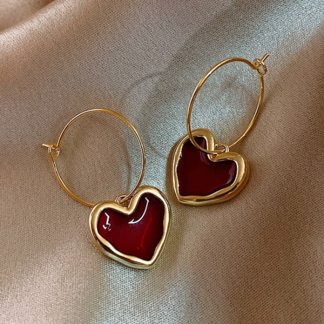 Pendientes de Corazón Rojo para Mujer
